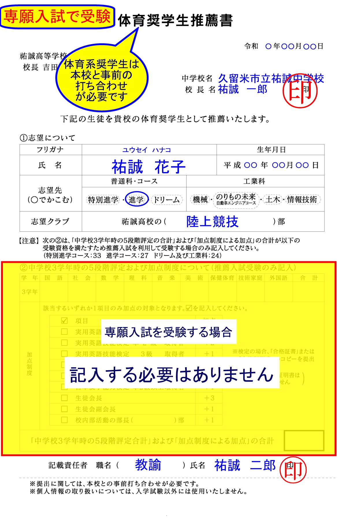 推薦書記入例